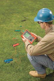 Measures Earth ground resistance - 3 point (fall of potential) or 2 point tests 