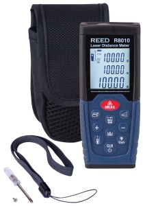 The REED R8010 includes Laser Distance Meter, Wrist Strap, Batteries, Screwdriver & Carrying Case