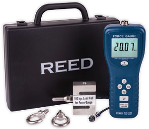 SD-6100 Includes: 100kg Force Gauge Datalogger, load cell sensor with 2 hooks and cable, Batteries and carrying case