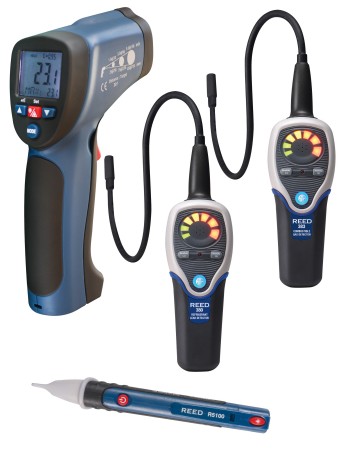 REED ST-HVACKIT2 - HVAC Combo Test Kit - This HVAC Combination Kit consists of an Infrared Thermometer, a Leak Detector, a Gas Detector, and a Voltage Detector.