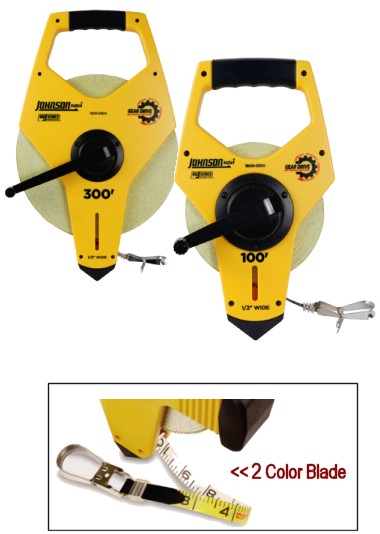 Big J Fiberglass Tapes w/ 2 Color Blades: White Inch Scale, Yellow Inch Engineer's Scale